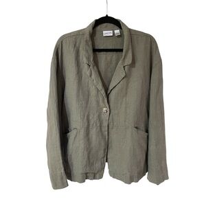 Chico’s Women’s 100% Linen Green Blazer Jacket Single Button Size 3 (XL)